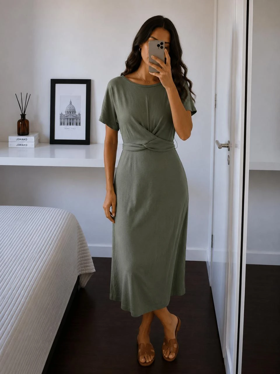 Robe longue kaki Bershka